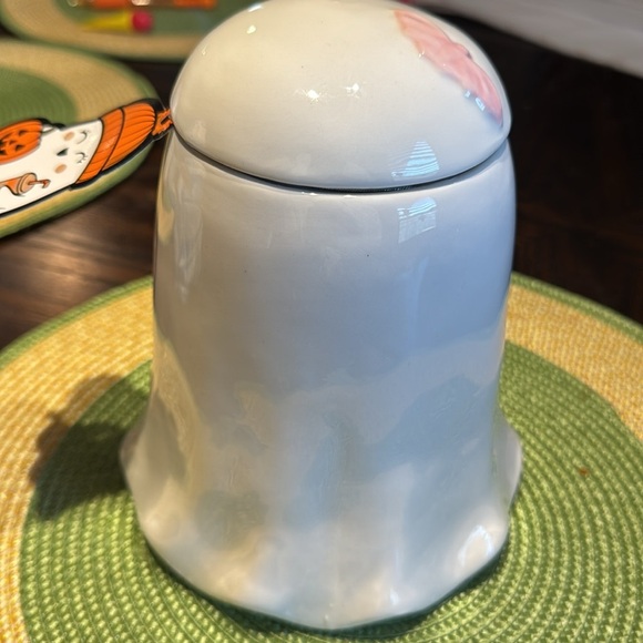 White cute Halloween Ghost Ceramic cookie Jar with Straw Design - Picture 4 of 6